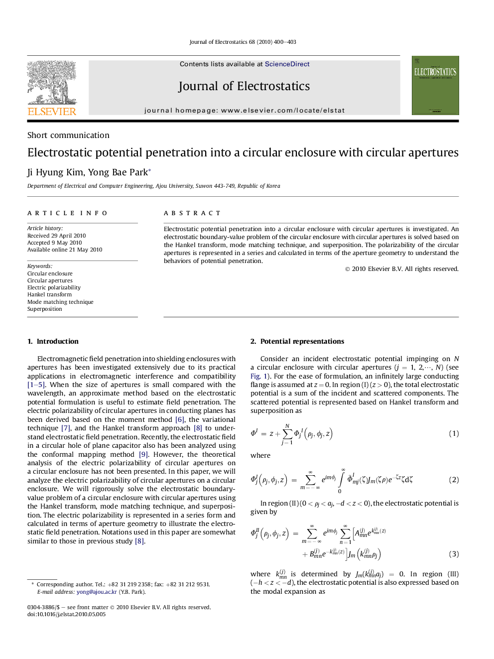 Electrostatic potential penetration into a circular enclosure with circular apertures