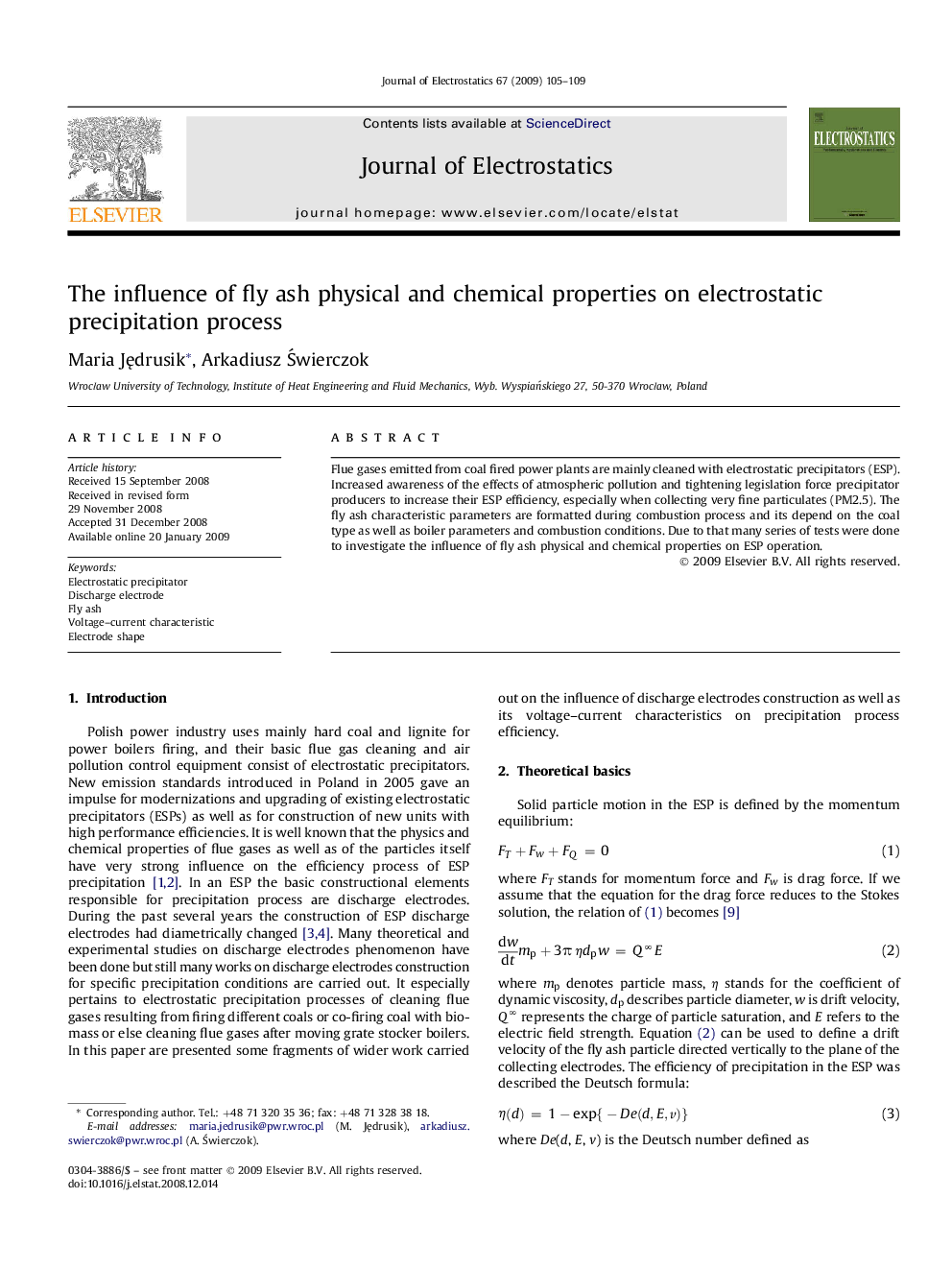 The influence of fly ash physical and chemical properties on electrostatic precipitation process