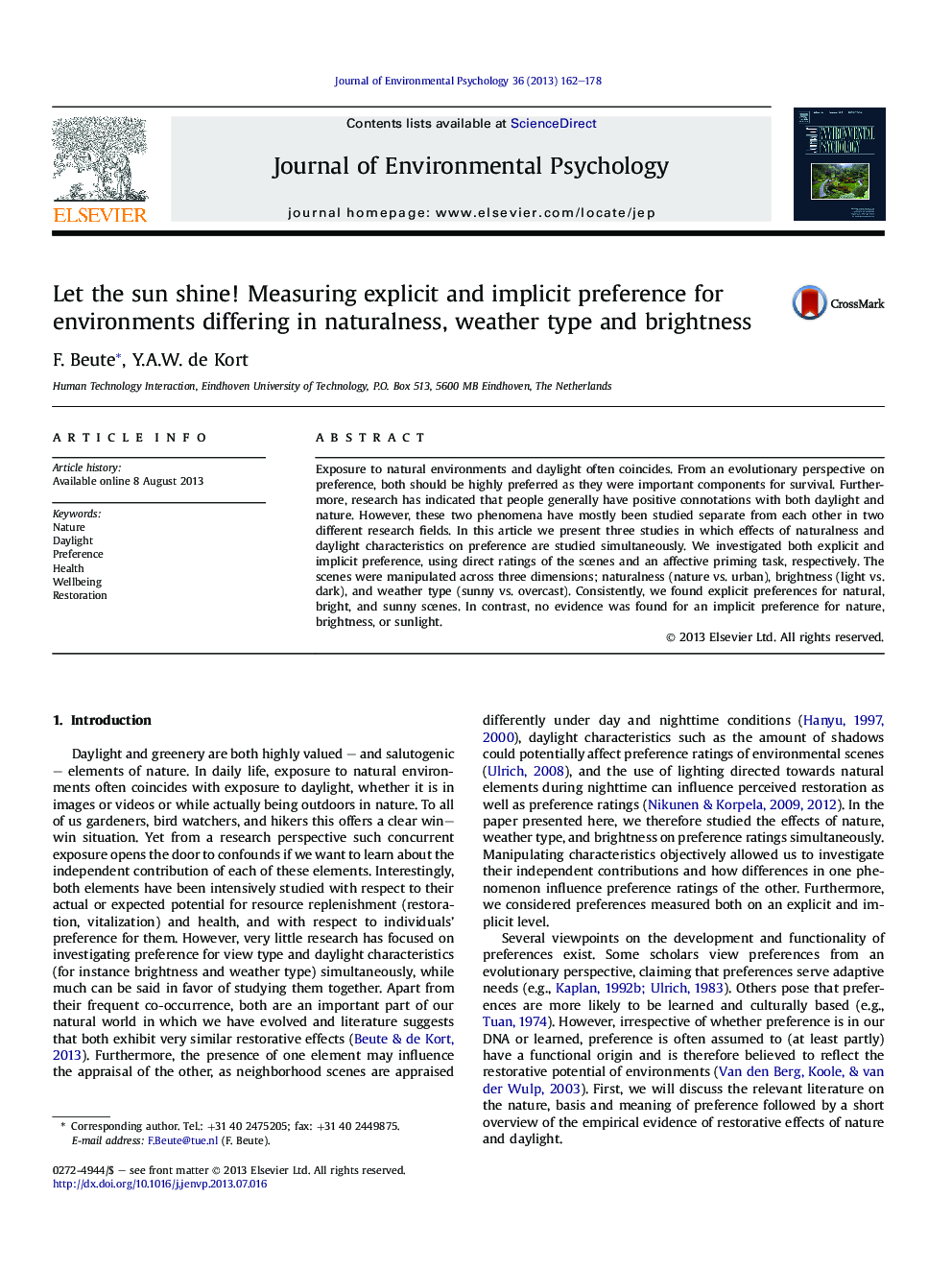 Let the sun shine! Measuring explicit and implicit preference for environments differing in naturalness, weather type and brightness