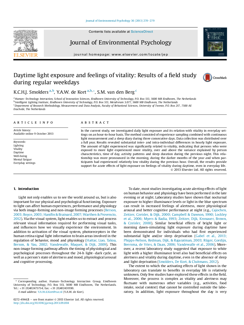 Daytime light exposure and feelings of vitality: Results of a field study during regular weekdays