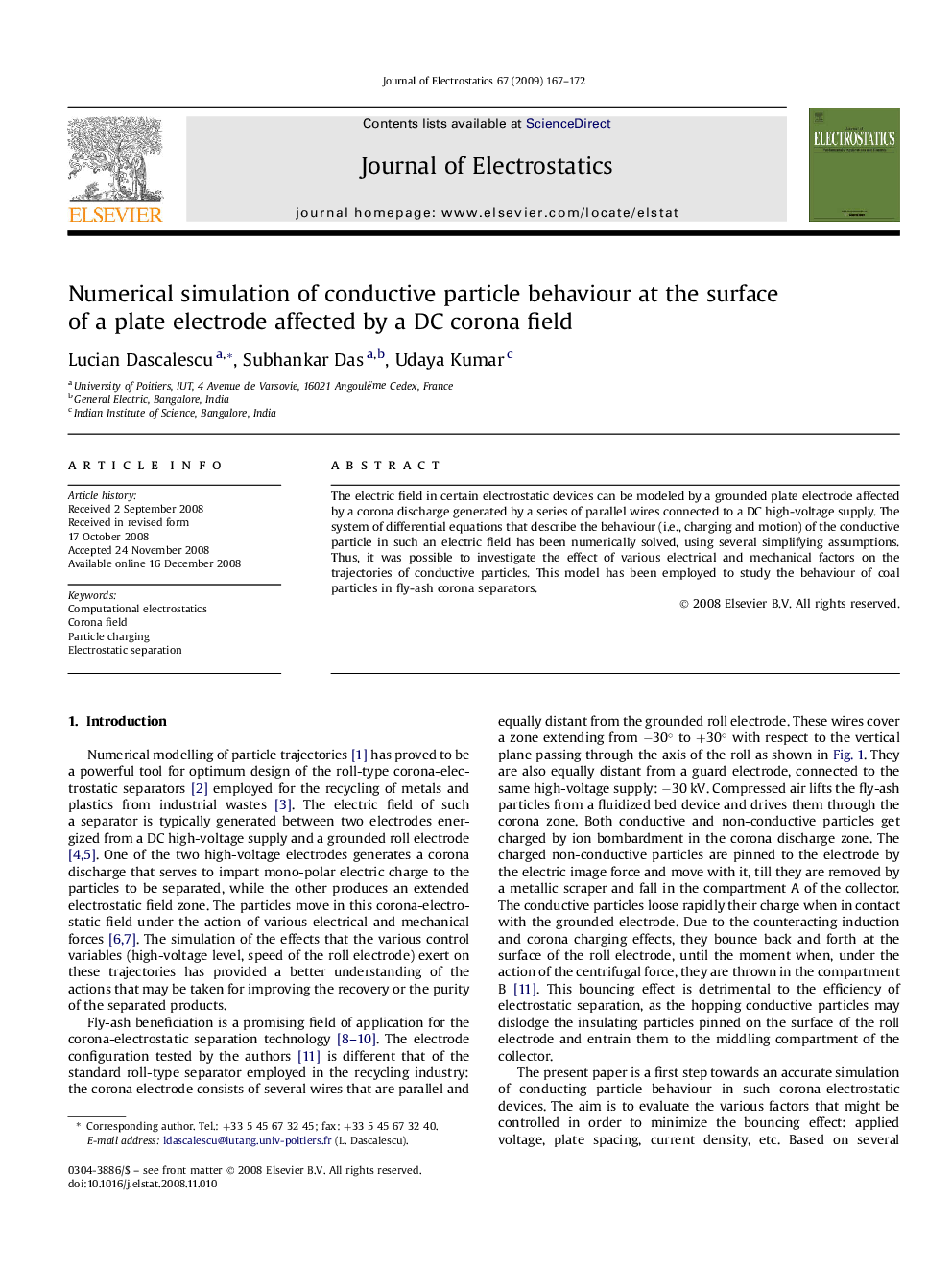 Numerical simulation of conductive particle behaviour at the surface of a plate electrode affected by a DC corona field