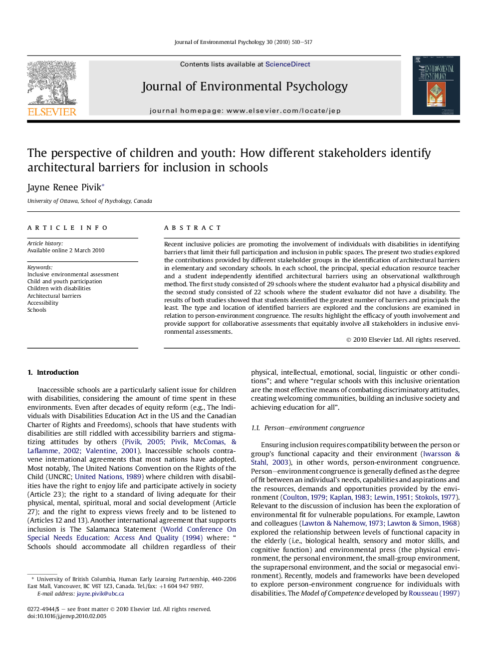 The perspective of children and youth: How different stakeholders identify architectural barriers for inclusion in schools