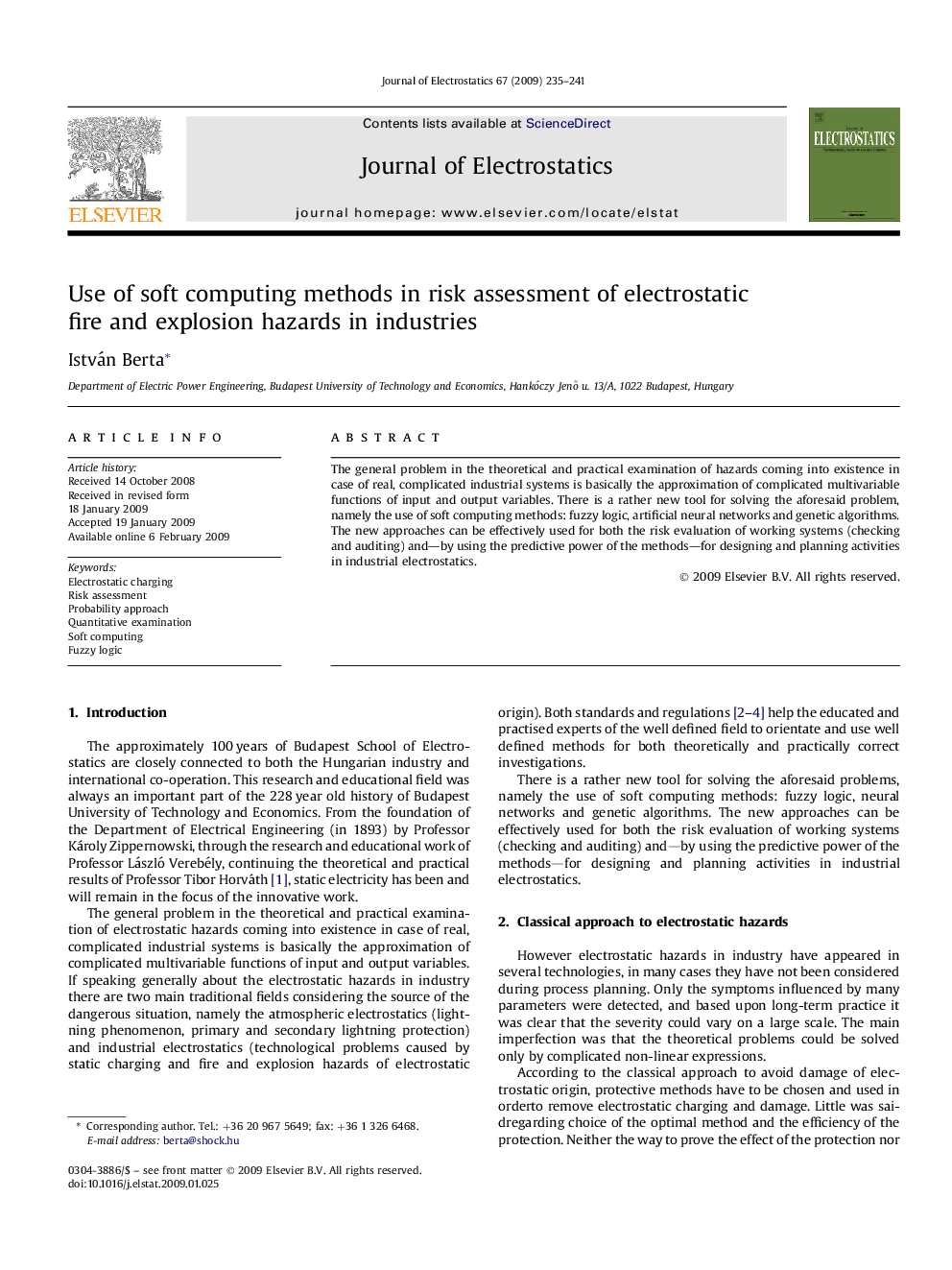 Use of soft computing methods in risk assessment of electrostatic fire and explosion hazards in industries