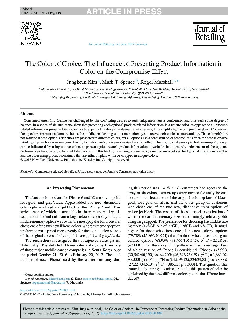 The Color of Choice: The Influence of Presenting Product Information in Color on the Compromise Effect