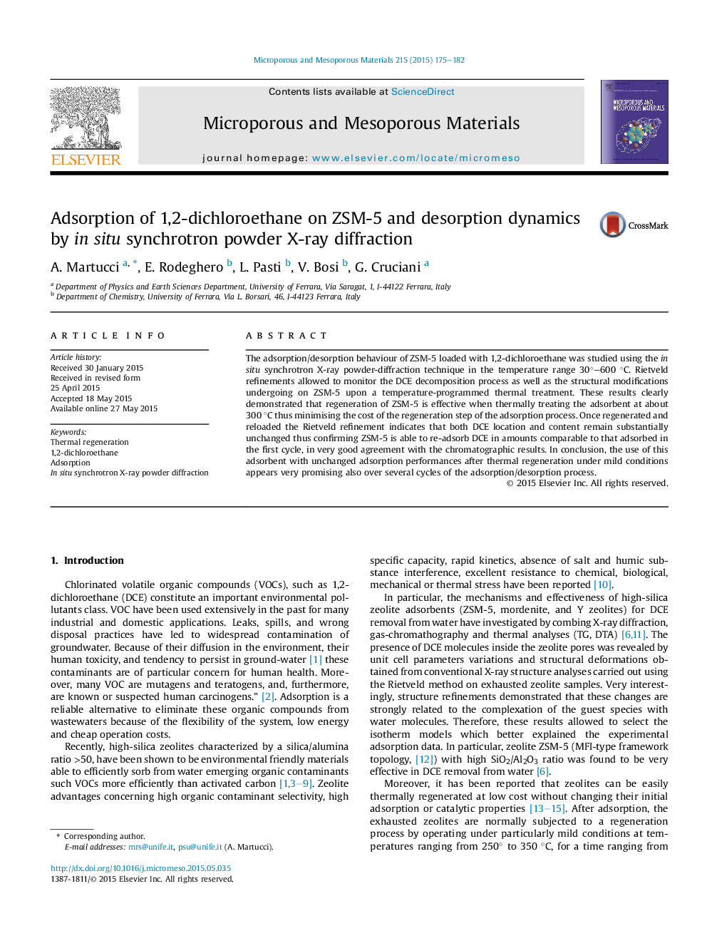 عکس صفحه اول مقاله: Adsorption of 1,2-dichloroethane on ZSM-5 and desorption dynamics by in situ synchrotron powder X-ray diffraction Adsorption of 1,2-dichloroethane on ZSM-5 and desorption dynamics by in situ synchrotron powder X-ray diffraction