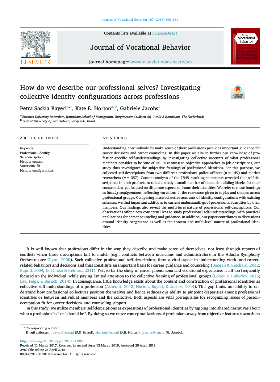 How do we describe our professional selves? Investigating collective identity configurations across professions