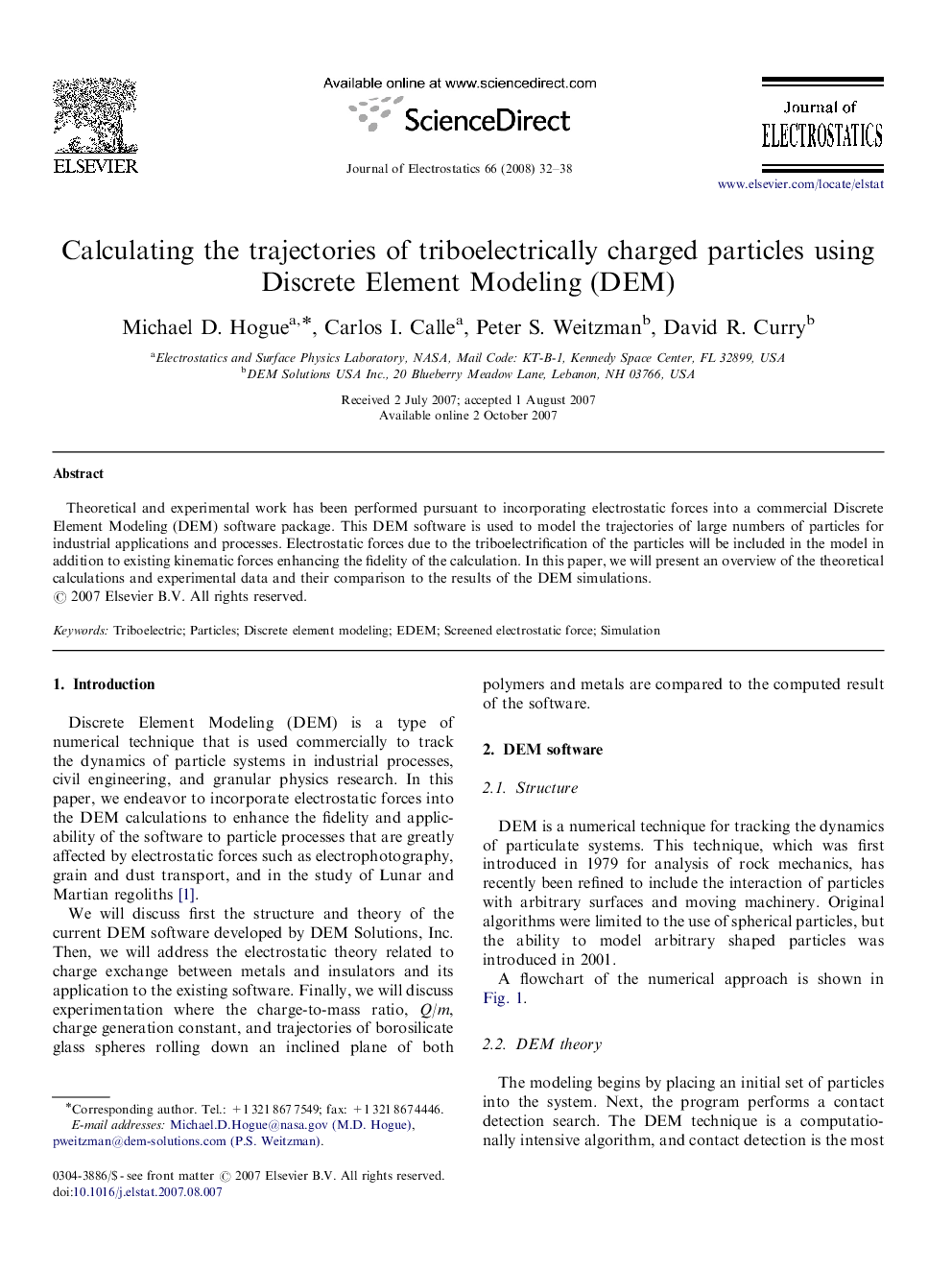 عکس صفحه اول مقاله: Calculating the trajectories of triboelectrically charged particles using Discrete Element Modeling (DEM) Calculating the trajectories of triboelectrically charged particles using Discrete Element Modeling (DEM)