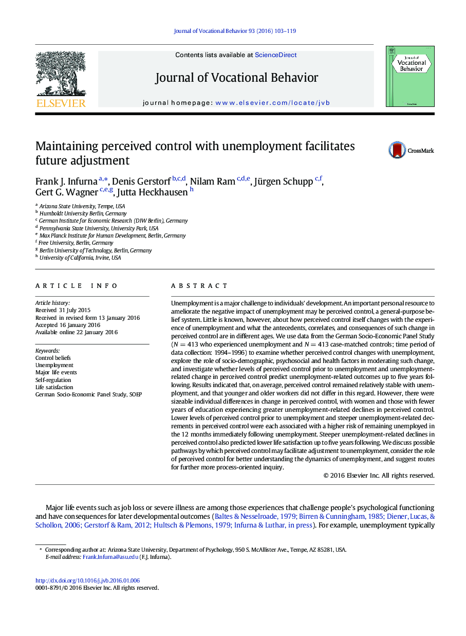 Maintaining perceived control with unemployment facilitates future adjustment