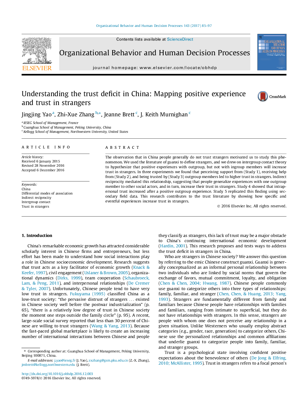 Understanding the trust deficit in China: Mapping positive experience and trust in strangers