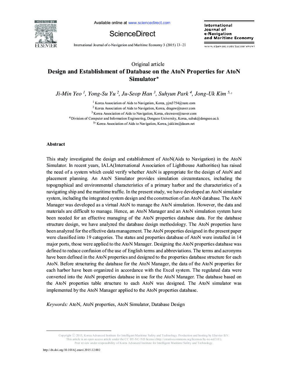 Design and Establishment of Database on the AtoN Properties for AtoN Simulator 