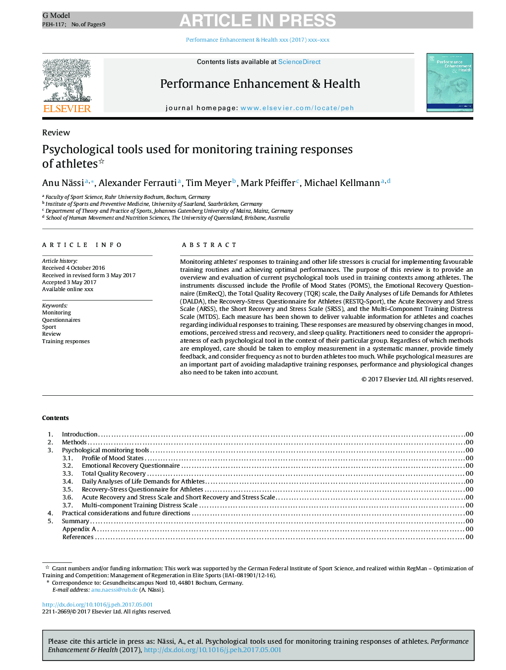 Psychological tools used for monitoring training responses of athletes