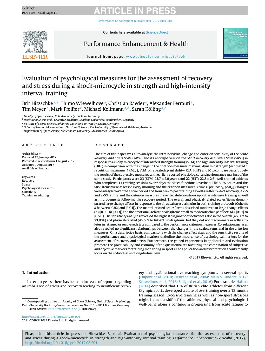 Evaluation of psychological measures for the assessment of recovery and stress during a shock-microcycle in strength and high-intensity interval training