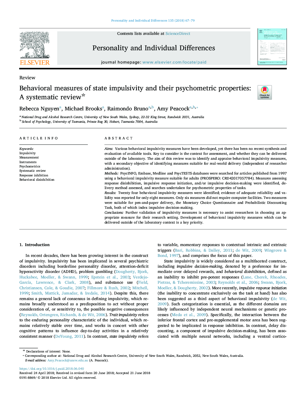 Behavioral measures of state impulsivity and their psychometric properties: A systematic review