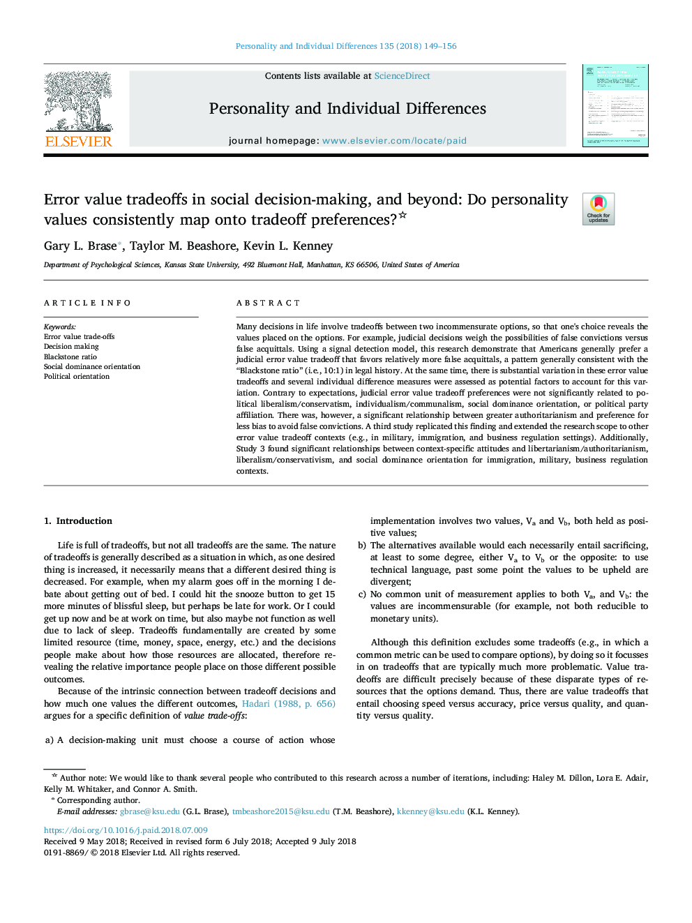 Error value tradeoffs in social decision-making, and beyond: Do personality values consistently map onto tradeoff preferences?