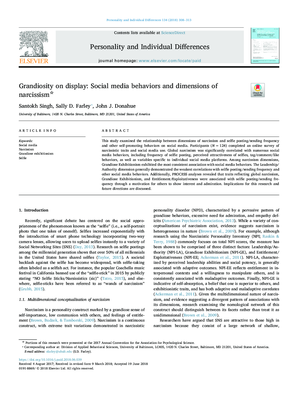 Grandiosity on display: Social media behaviors and dimensions of narcissism