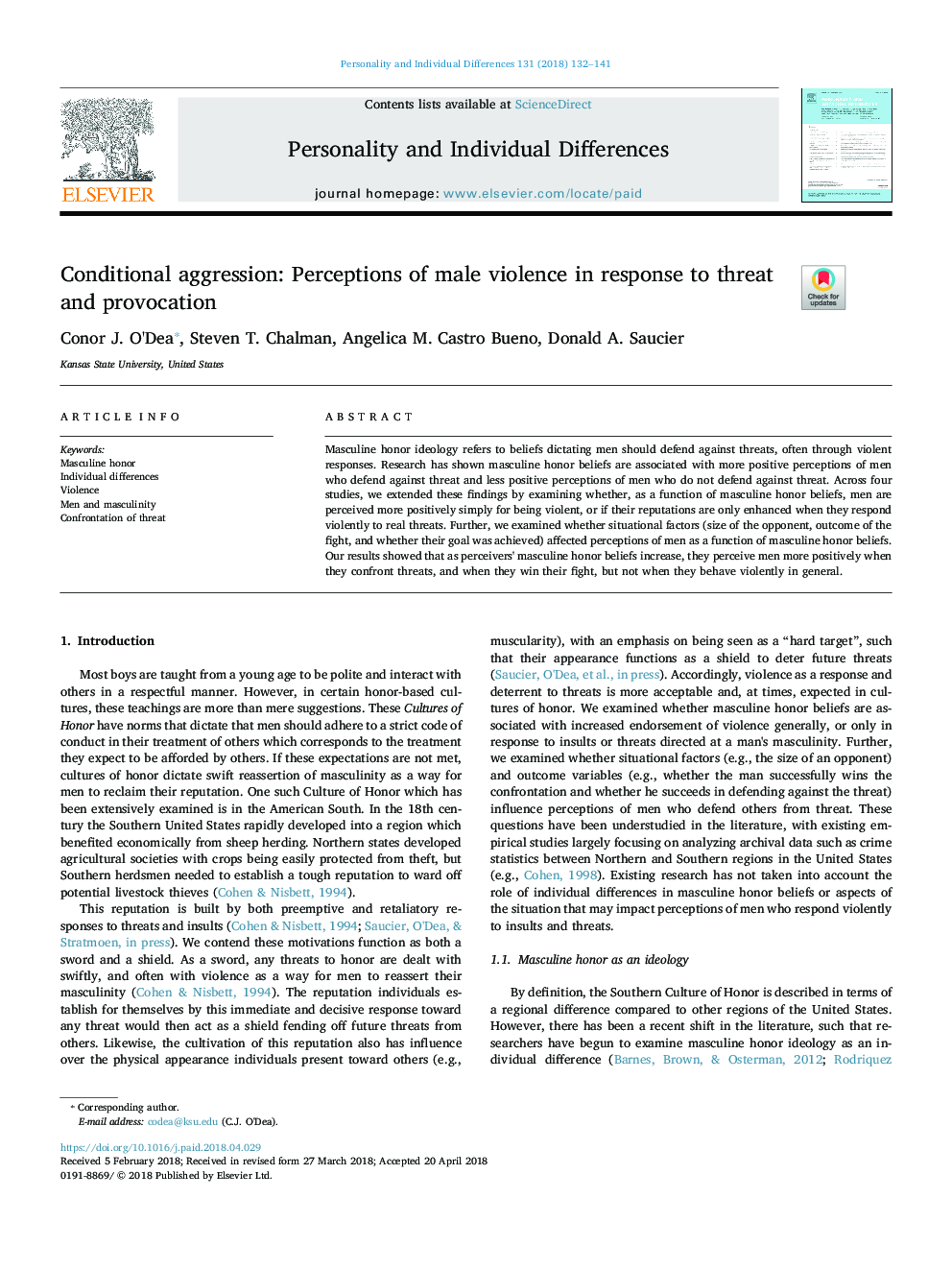 Conditional aggression: Perceptions of male violence in response to threat and provocation