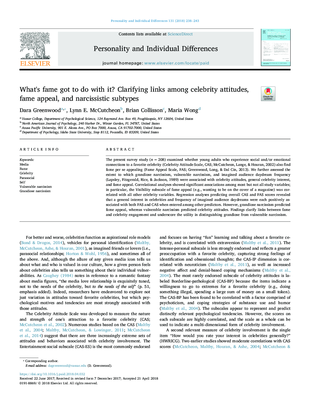 What's fame got to do with it? Clarifying links among celebrity attitudes, fame appeal, and narcissistic subtypes