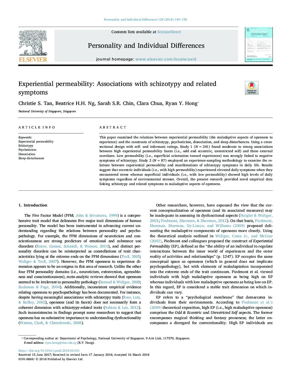 Experiential permeability: Associations with schizotypy and related symptoms