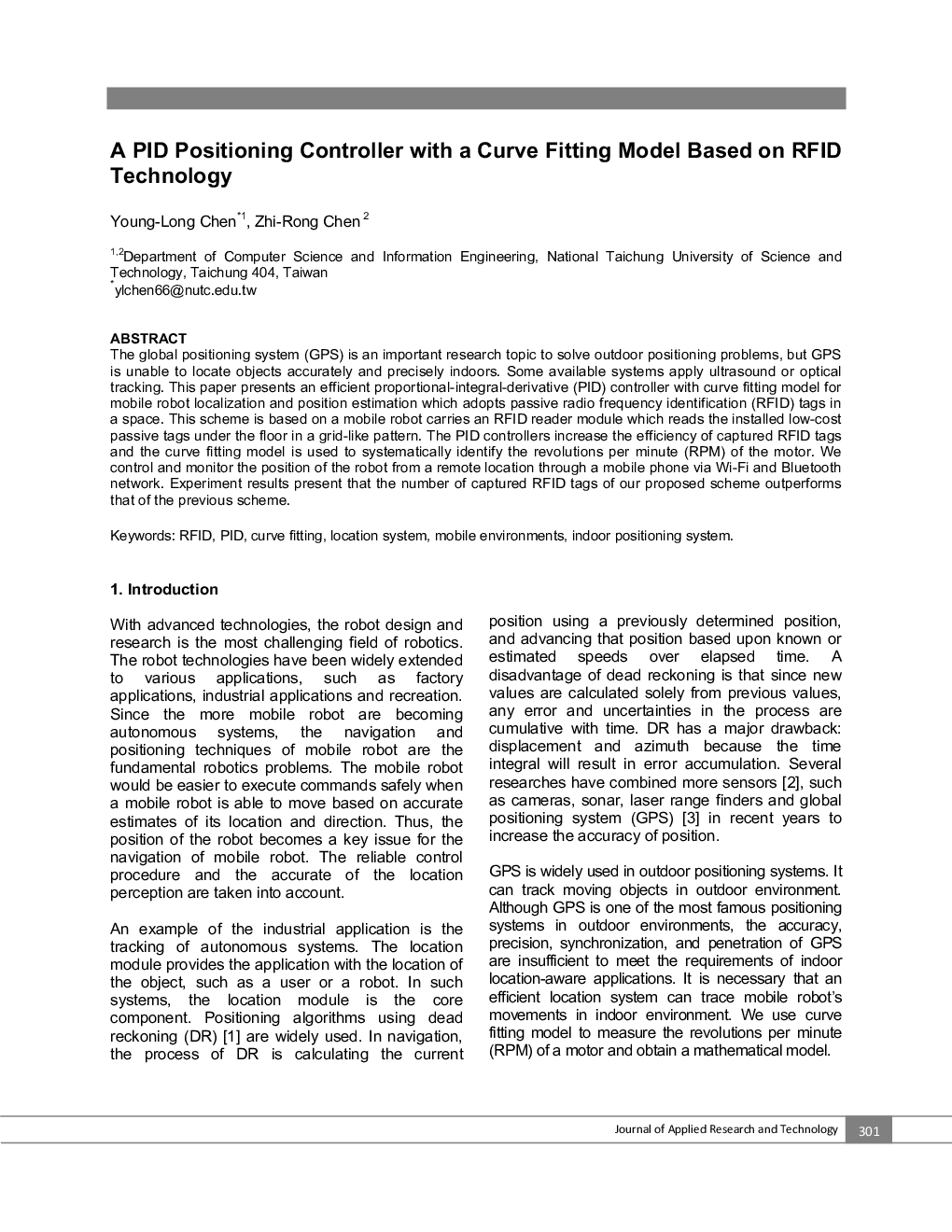 A PID Positioning Controller with a Curve Fitting Model Based on RFID Technology