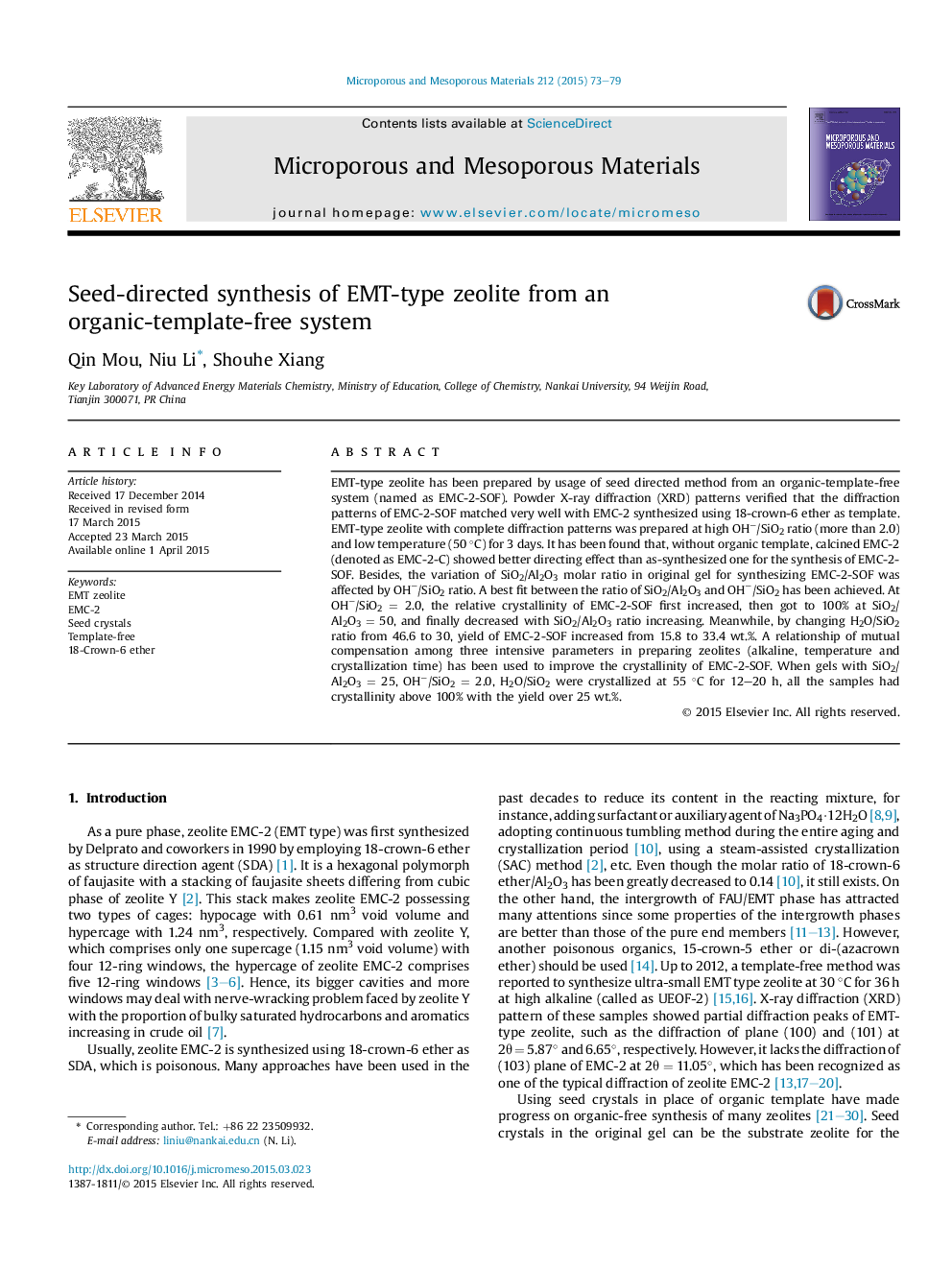 Seed-directed synthesis of EMT-type zeolite from an organic-template-free system