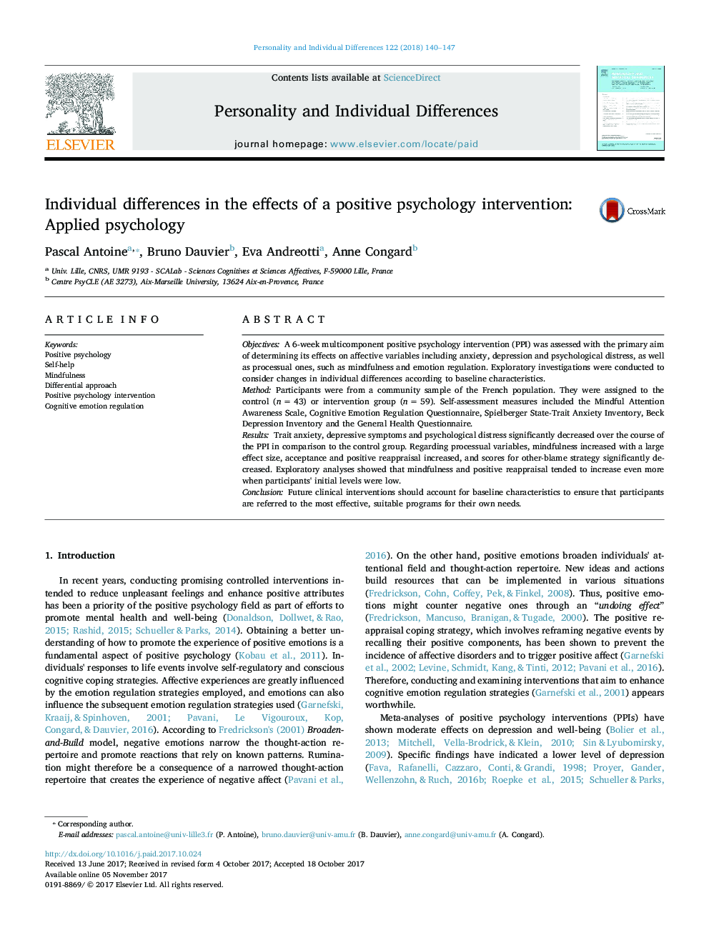 Individual differences in the effects of a positive psychology intervention: Applied psychology