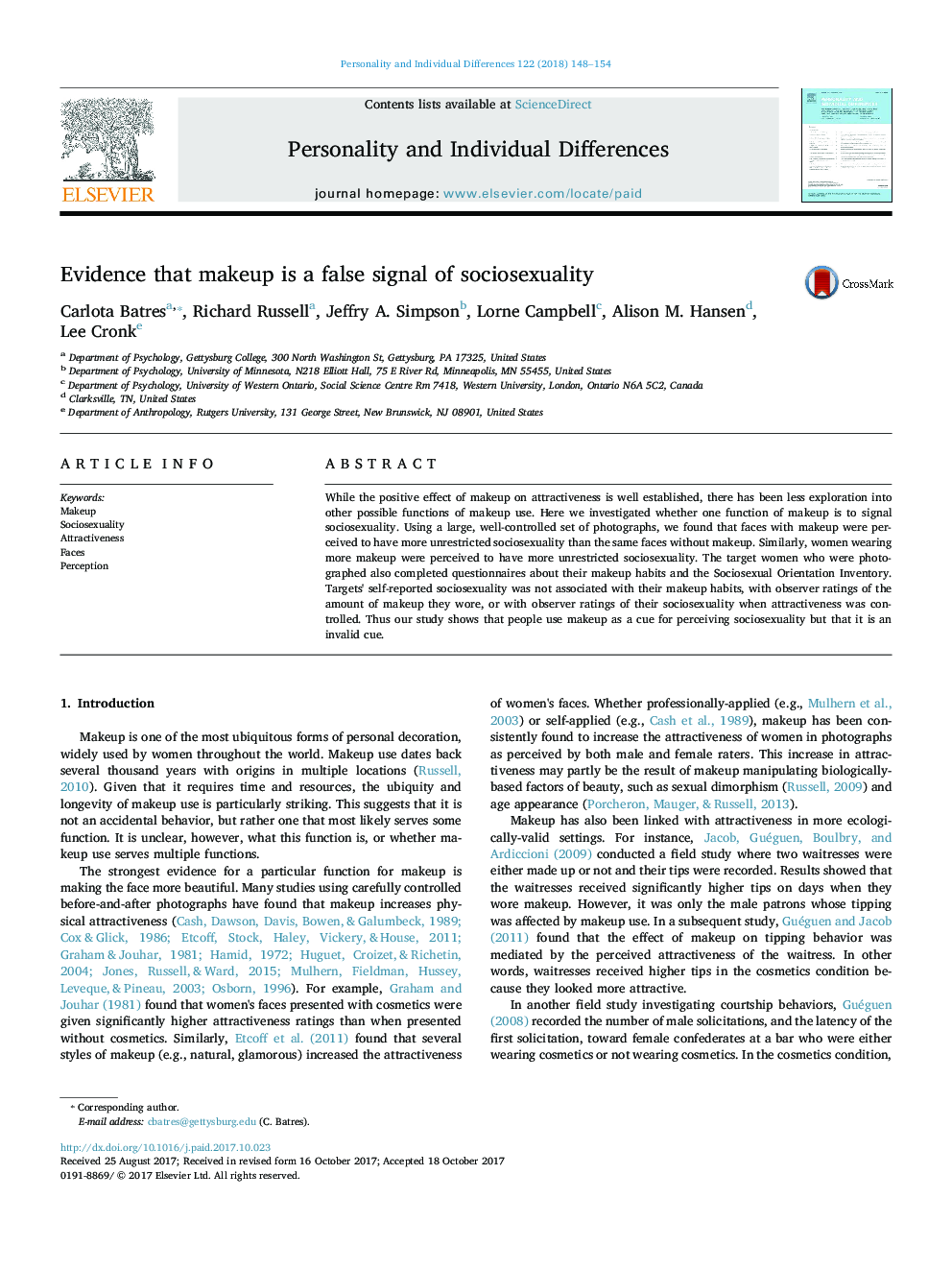 Evidence that makeup is a false signal of sociosexuality