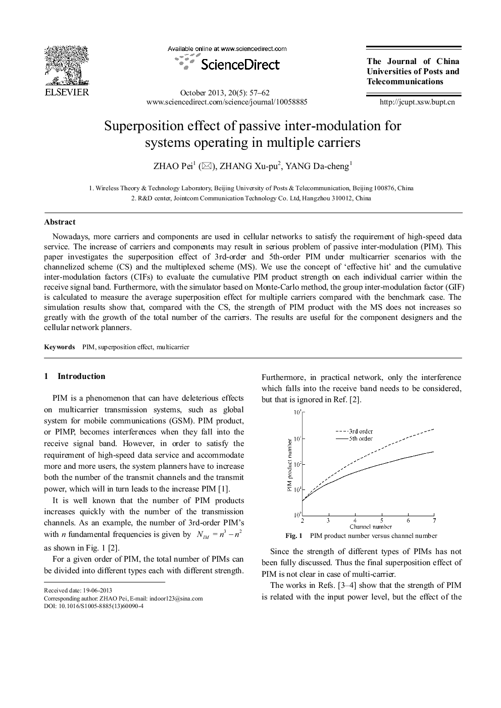 Superposition effect of passive inter-modulation for systems operating in multiple carriers