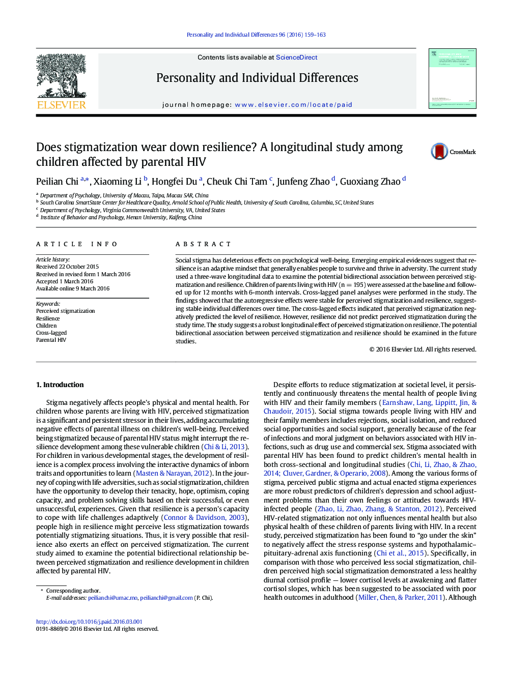 Does stigmatization wear down resilience? A longitudinal study among children affected by parental HIV