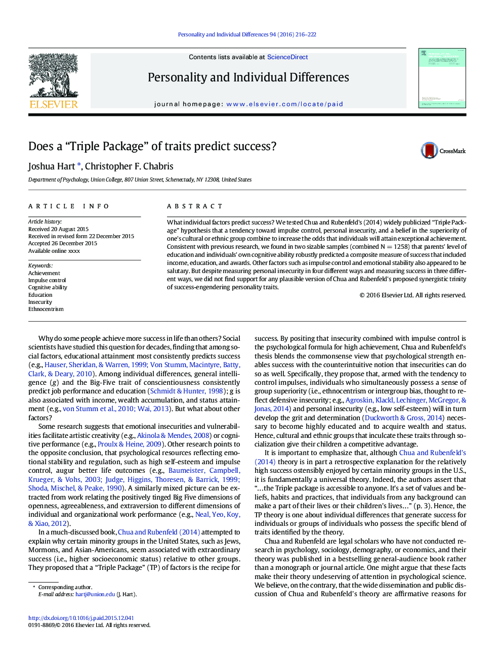 Does a “Triple Package” of traits predict success?