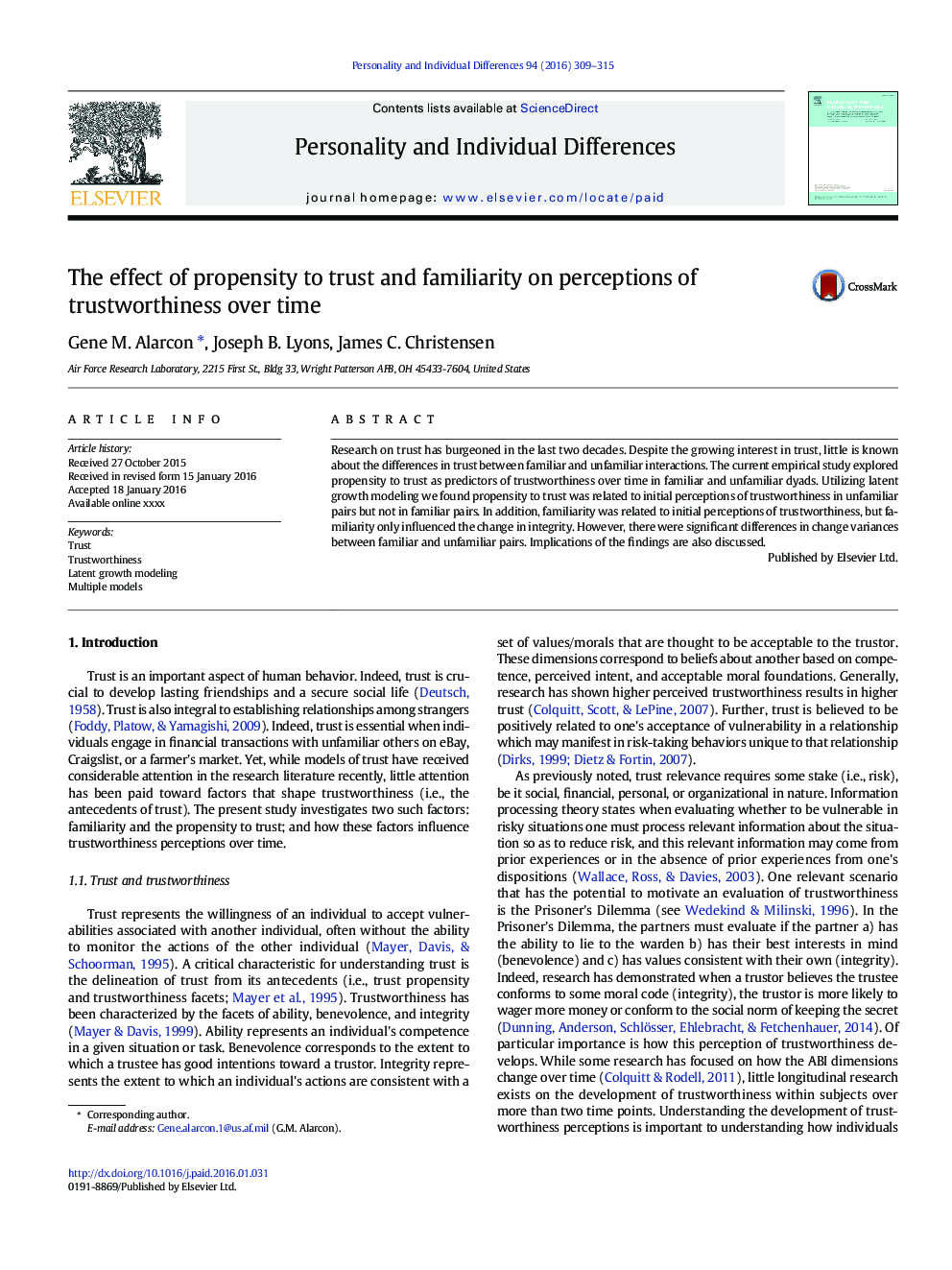 The effect of propensity to trust and familiarity on perceptions of trustworthiness over time