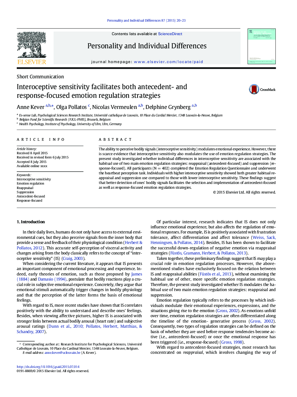 Interoceptive sensitivity facilitates both antecedent- and response-focused emotion regulation strategies