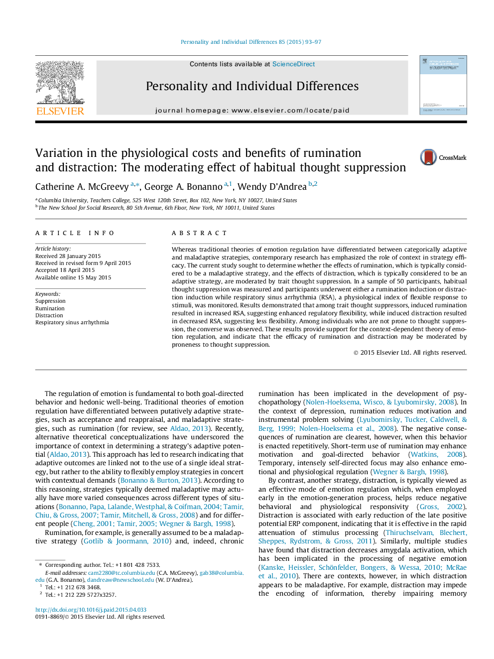 Variation in the physiological costs and benefits of rumination and distraction: The moderating effect of habitual thought suppression