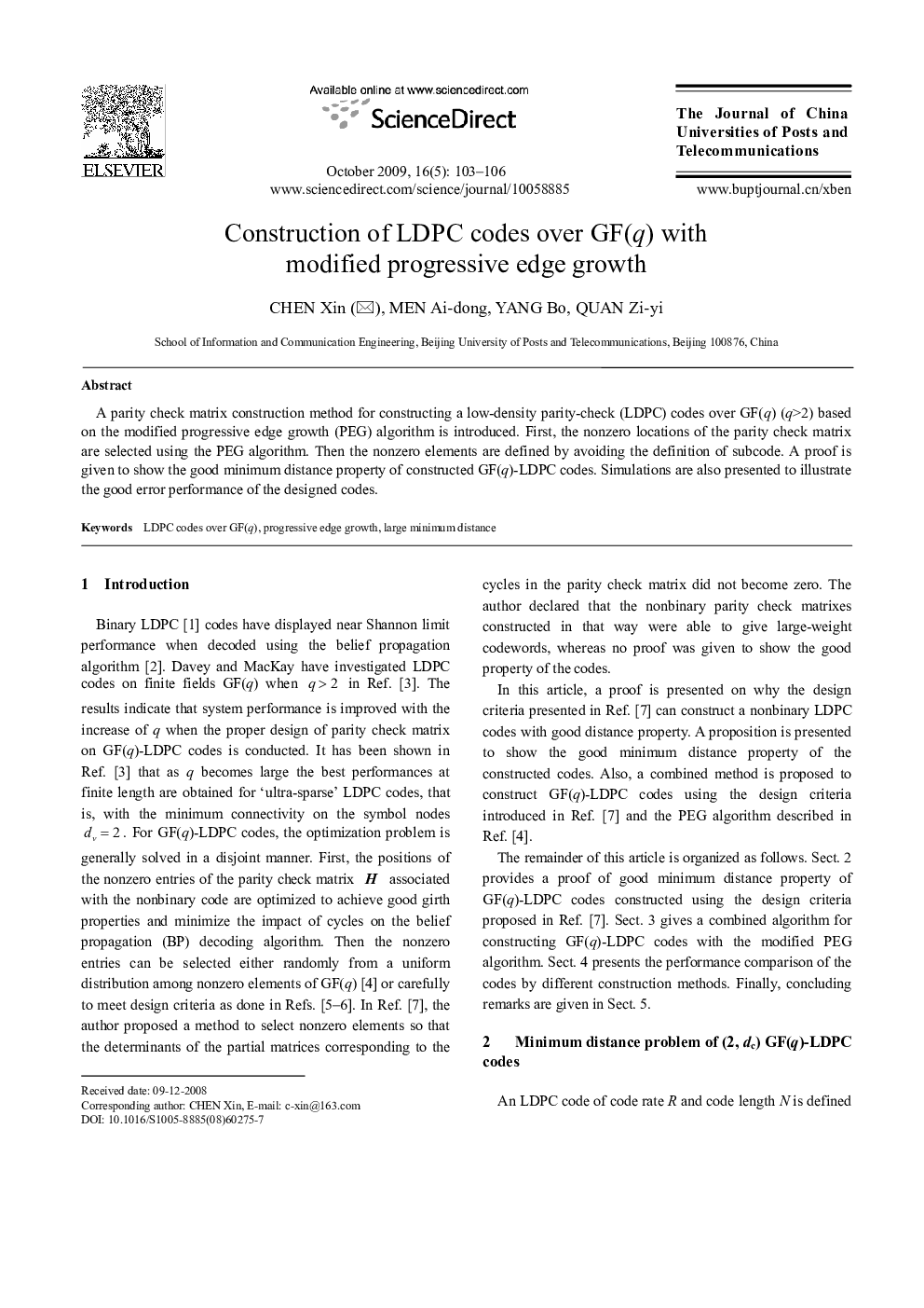 Construction of LDPC codes over GF(q) with modified progressive edge growth