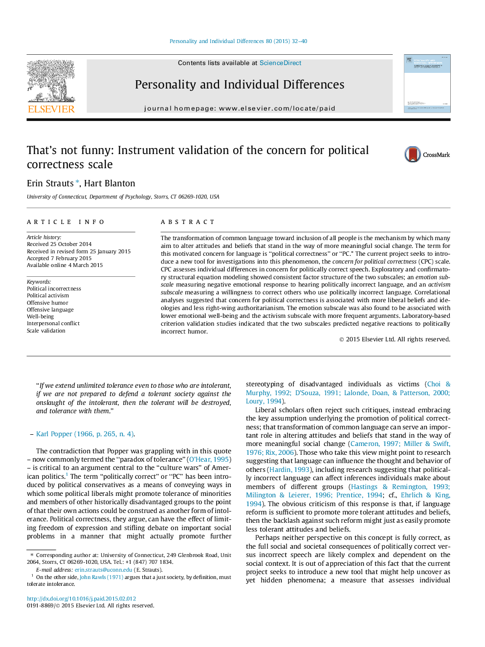 That's not funny: Instrument validation of the concern for political correctness scale