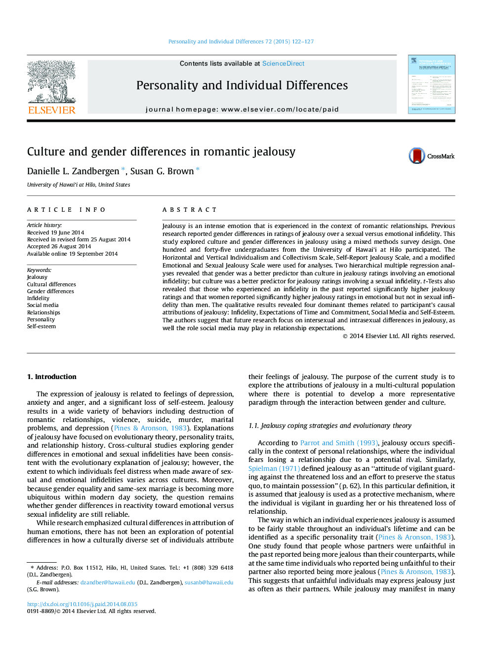 Culture and gender differences in romantic jealousy