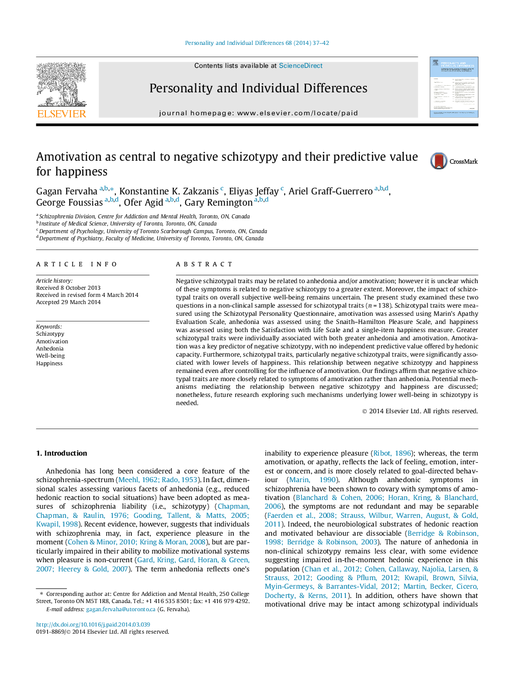 Amotivation as central to negative schizotypy and their predictive value for happiness