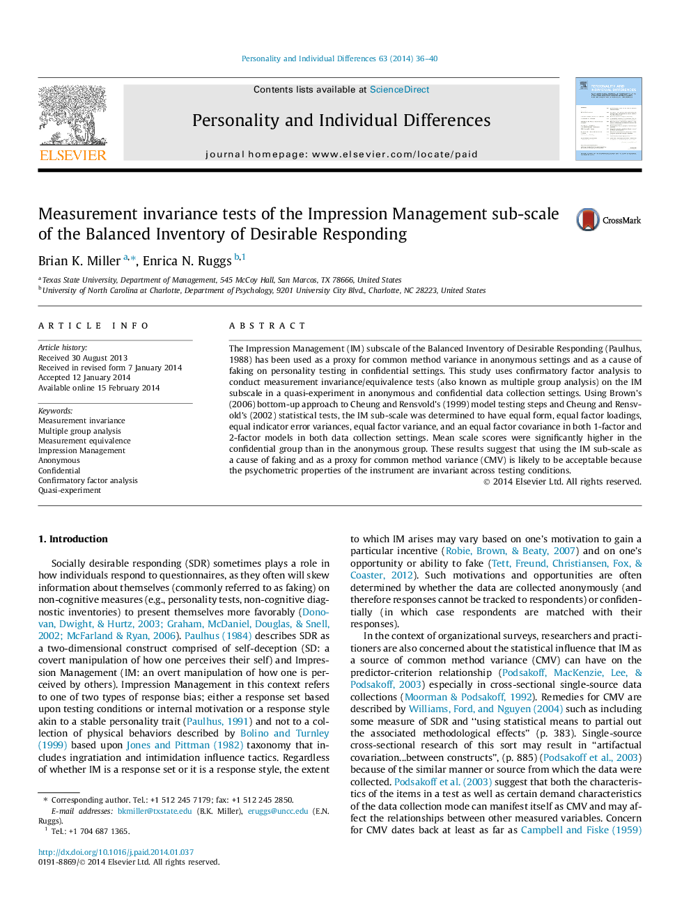 Measurement invariance tests of the Impression Management sub-scale of the Balanced Inventory of Desirable Responding