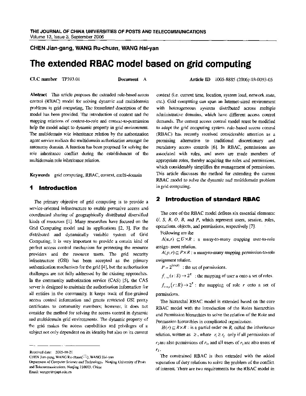 The extended RBAC model based on grid computing