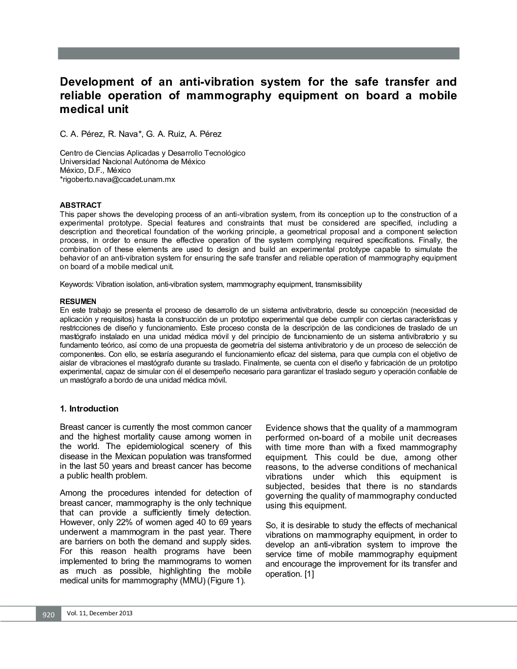 Development of an anti-vibration system for the safe transfer and reliable operation of mammography equipment on board a mobile medical unit