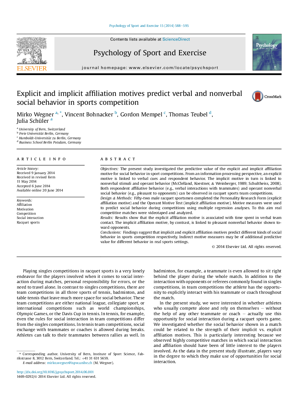 Explicit and implicit affiliation motives predict verbal and nonverbal social behavior in sports competition