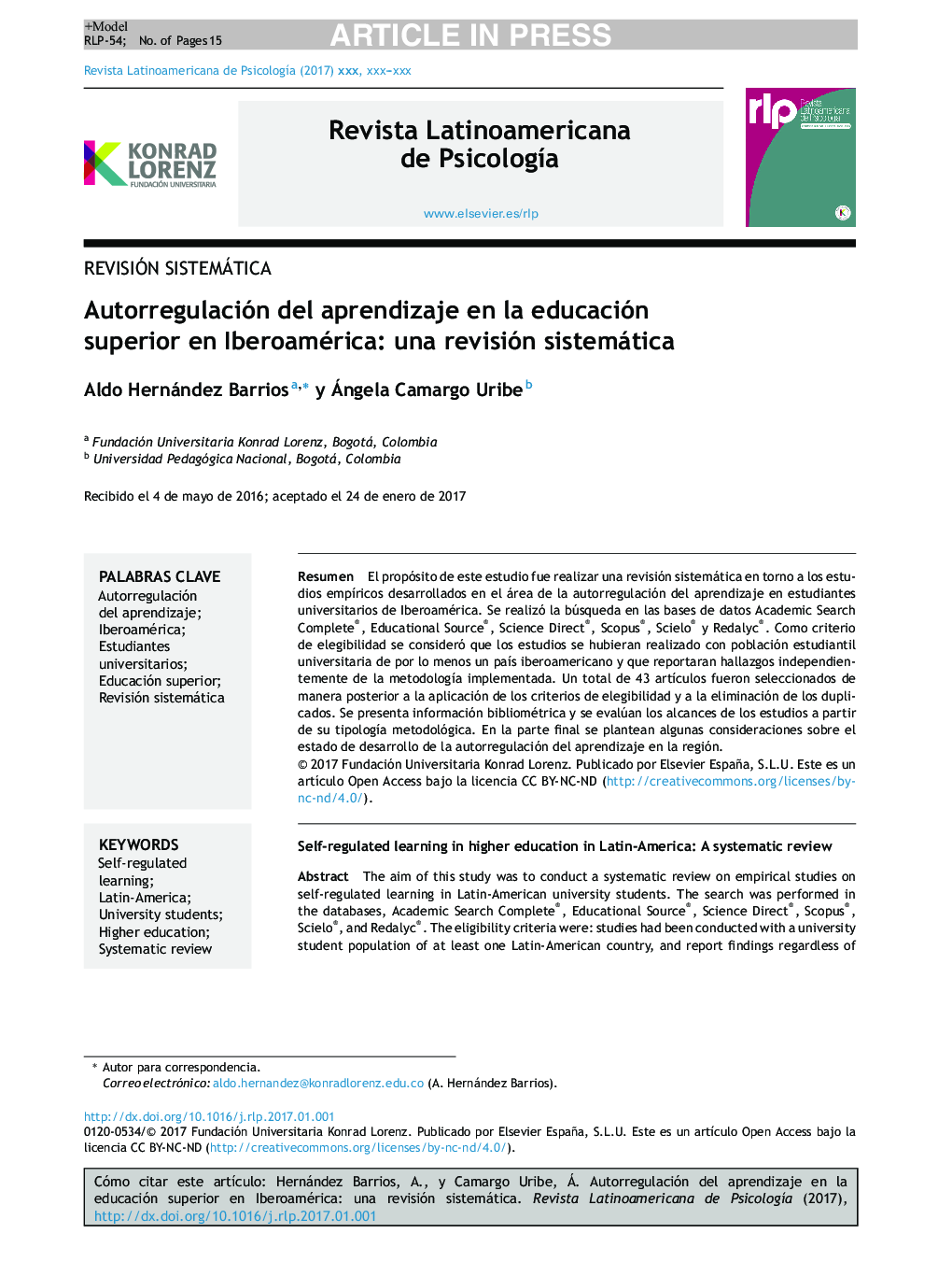 Autorregulación del aprendizaje en la educación superior en Iberoamérica: una revisión sistemática