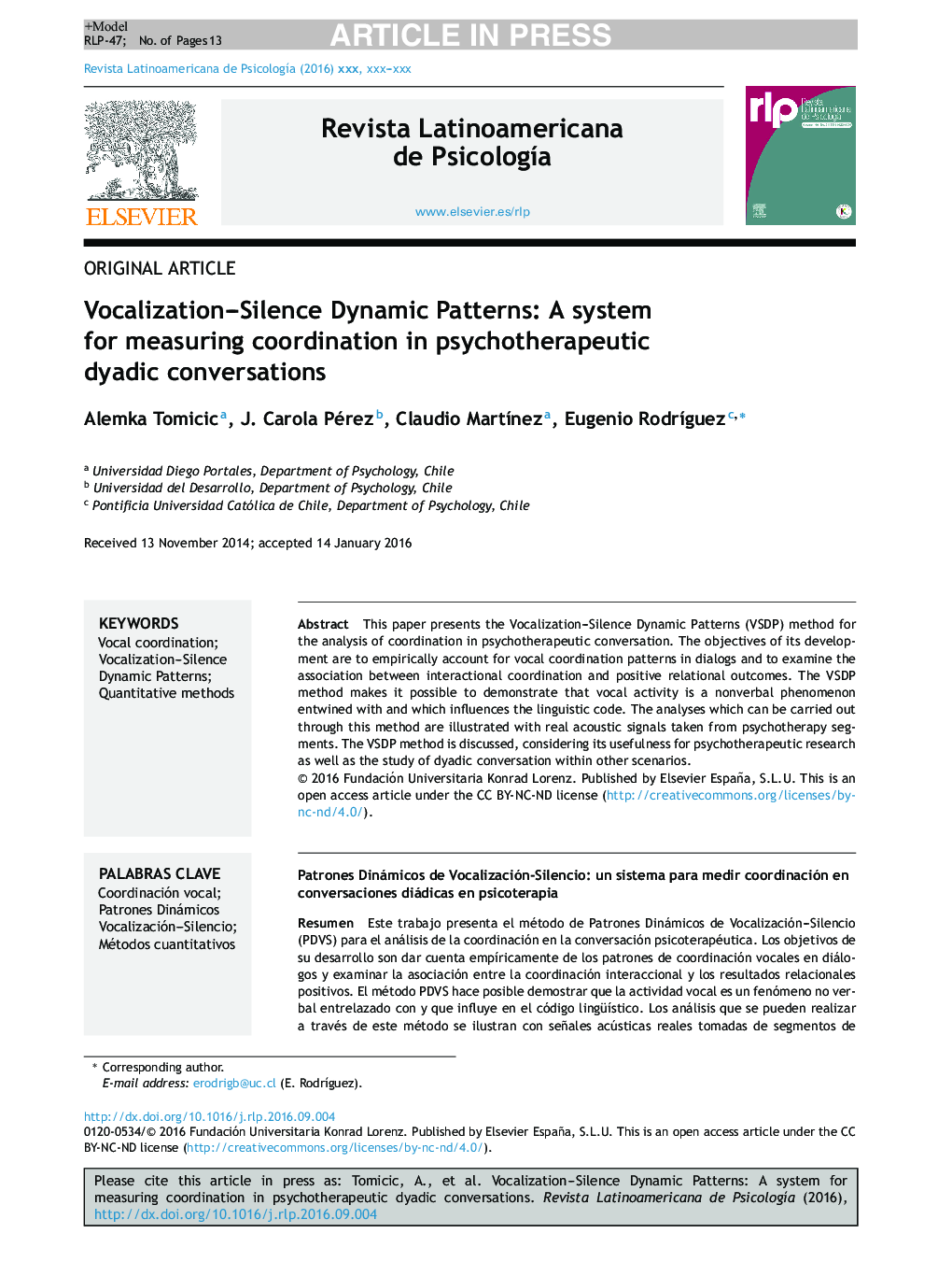 Vocalization-Silence Dynamic Patterns: A system for measuring coordination in psychotherapeutic dyadic conversations