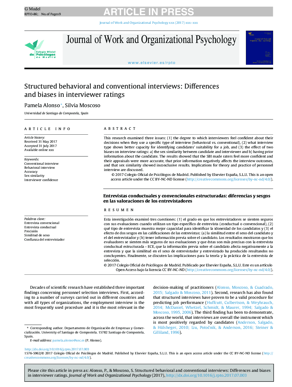 Structured behavioral and conventional interviews: Differences and biases in interviewer ratings