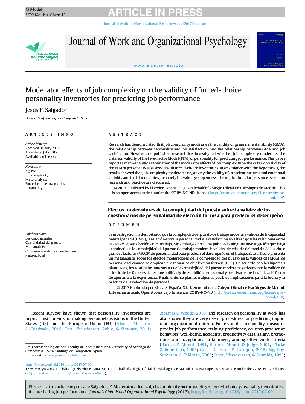 Moderator effects of job complexity on the validity of forced-choice personality inventories for predicting job performance