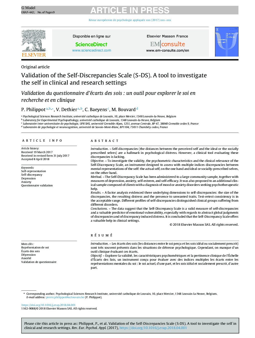 Validation of the Self-Discrepancies Scale (S-DS). A tool to investigate the self in clinical and research settings