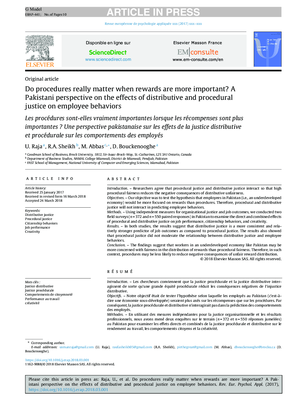 Do procedures really matter when rewards are more important? A Pakistani perspective on the effects of distributive and procedural justice on employee behaviors