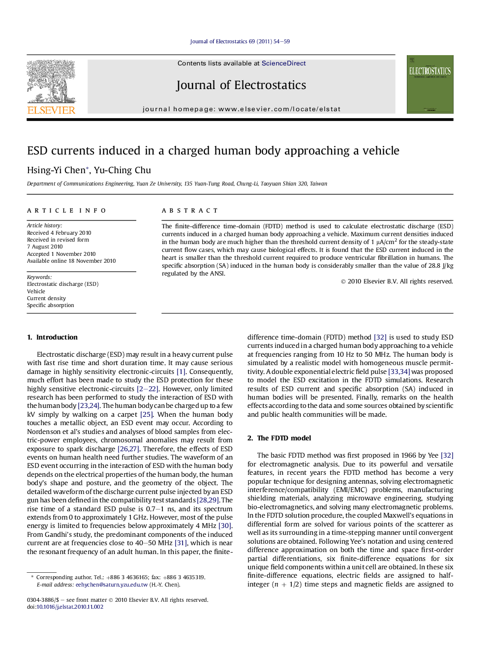 ESD currents induced in a charged human body approaching a vehicle