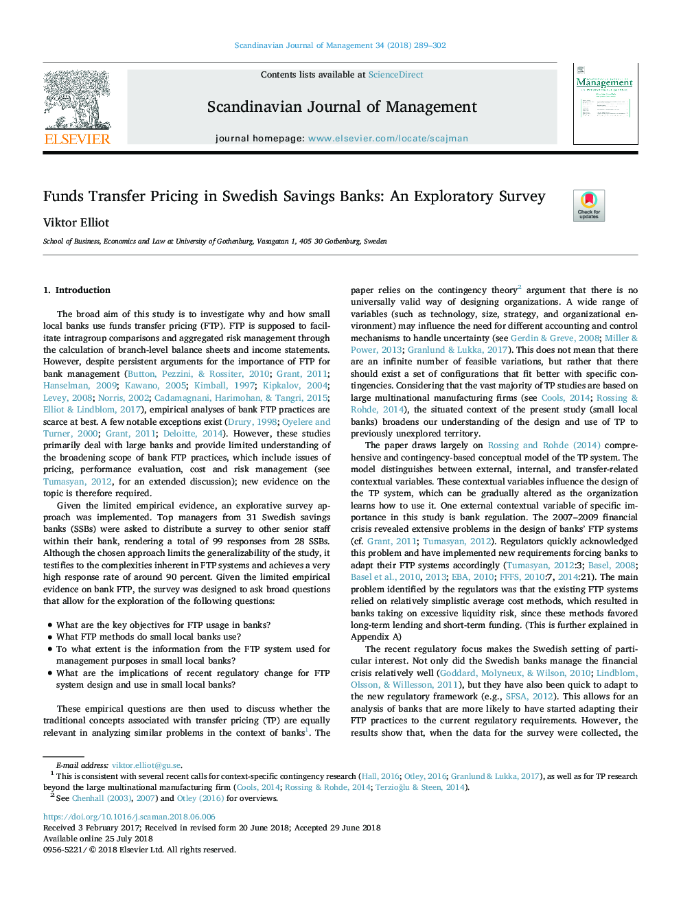 Funds Transfer Pricing in Swedish Savings Banks: An Exploratory Survey