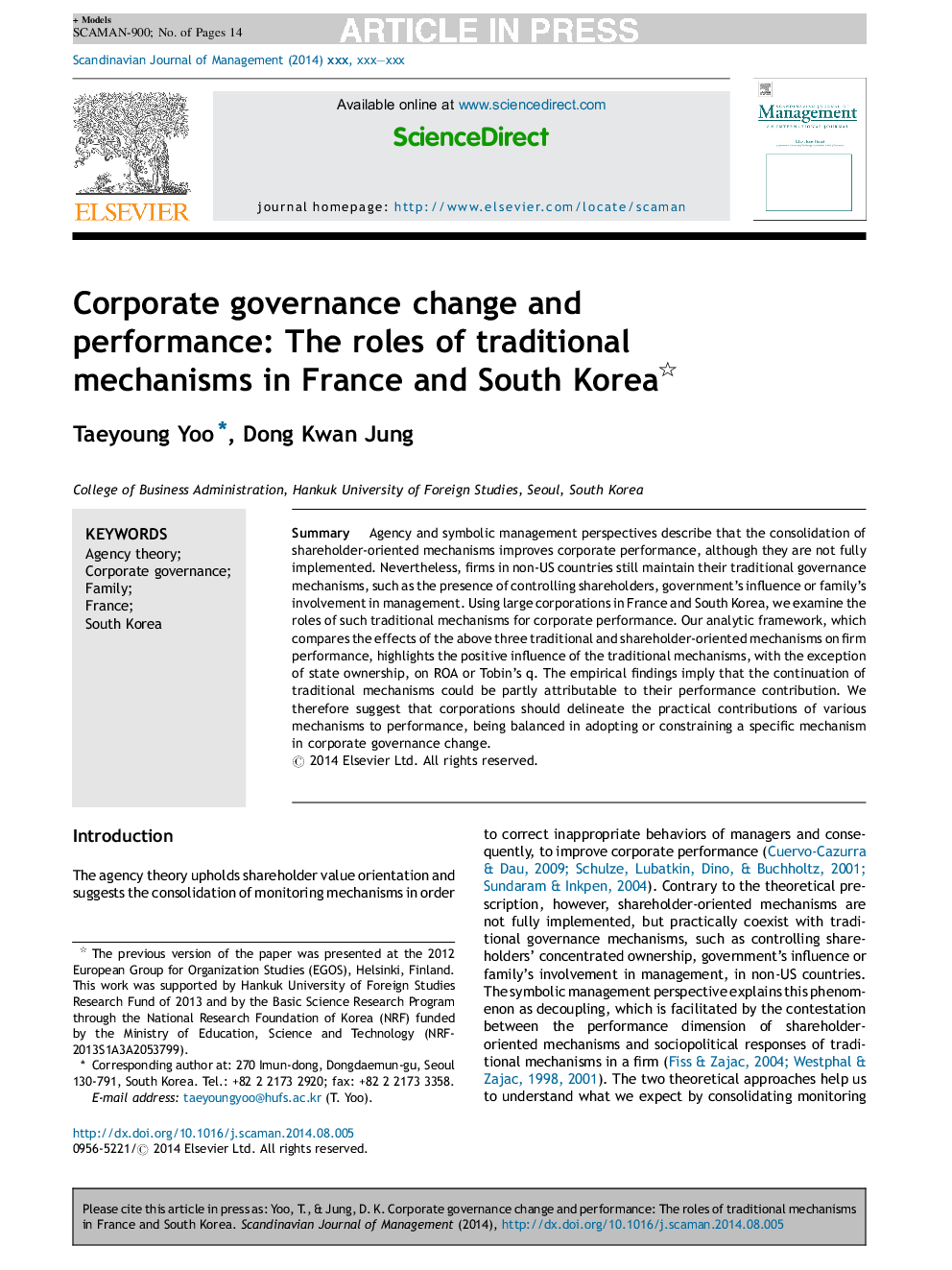 Corporate governance change and performance: The roles of traditional mechanisms in France and South Korea