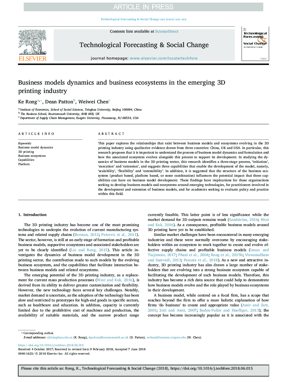 Business models dynamics and business ecosystems in the emerging 3D printing industry